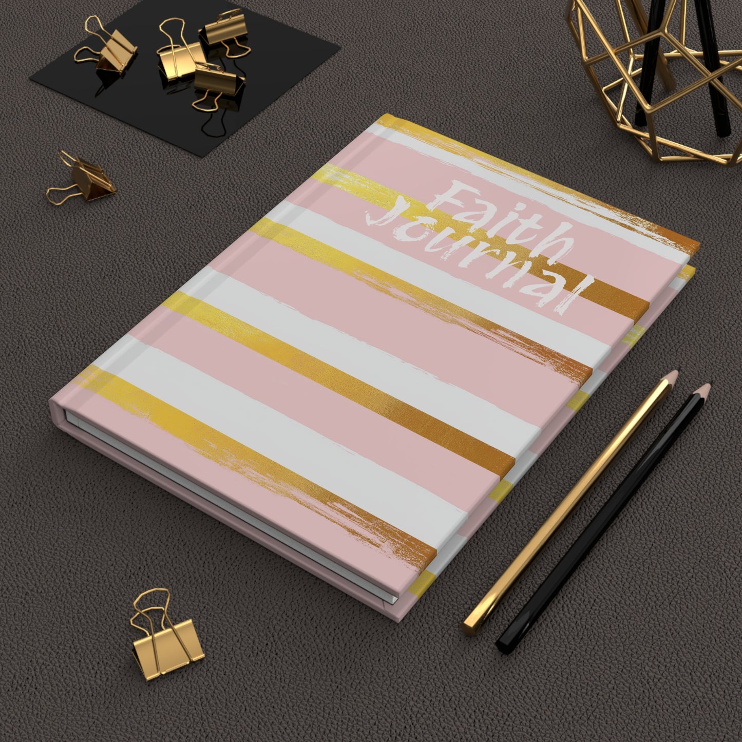 Pink and Gold Striped Hardcover Faith Journal