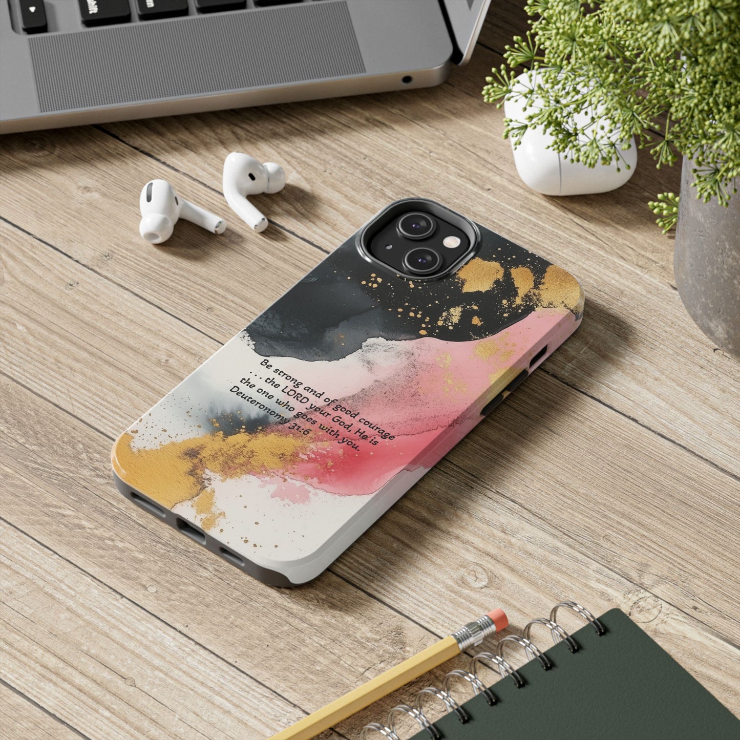 Pink and Black Deuteronomy 31:6 Tough Phone Cases