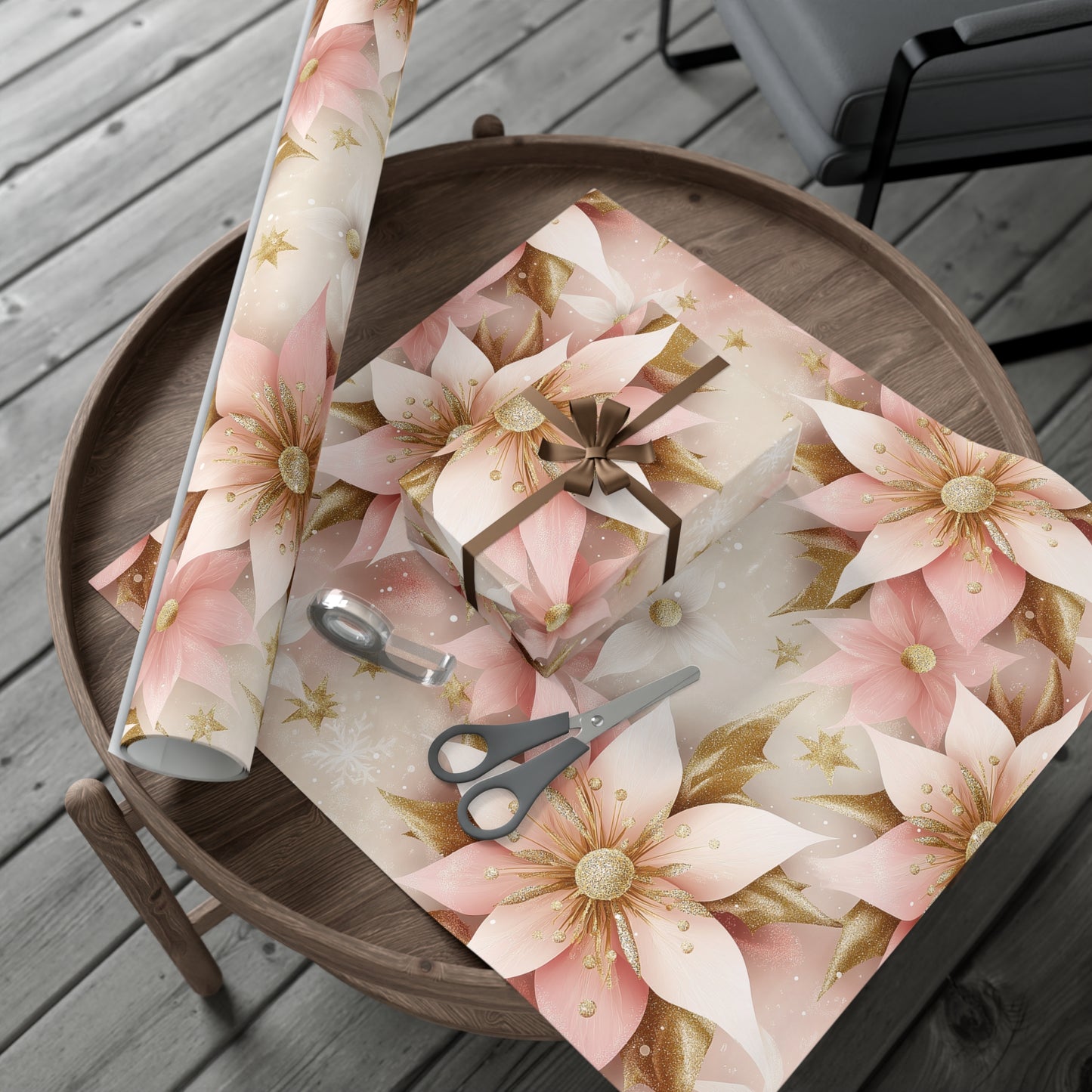 Pink and Gold Christmas Gift Wrap Papers
