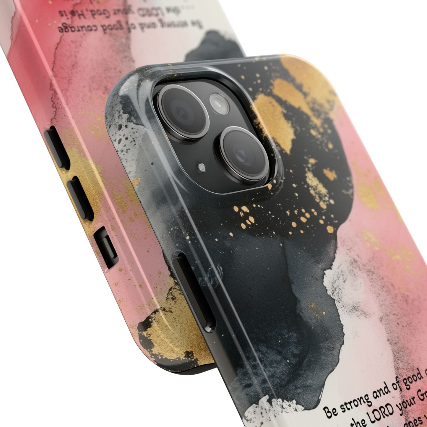 Pink and Black Deuteronomy 31:6 Tough Phone Cases